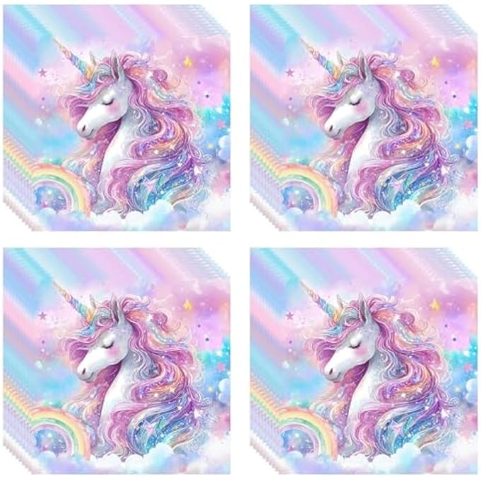 40 RAINBOW HORSE NAPKINS, ACCESSORIES FOR BIRTHDAY PARTIES FOR GIRLS, CUTE CARTOON PATTERN, SUITABLE FOR CHILDREN'S PARTIES, TABLE LAYOUT - Image 1